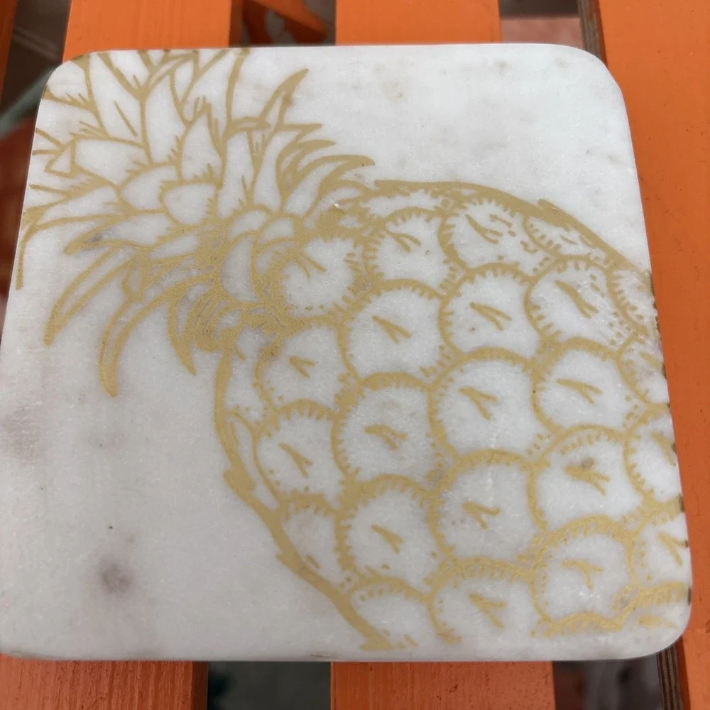 4- marble heavy duty square pineapple drink coasters 4x4
